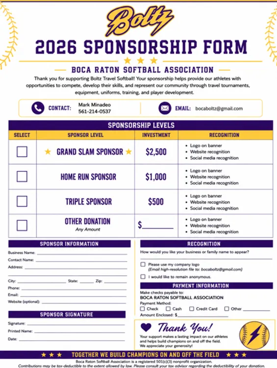 2026 Boltz Sponsorship Form